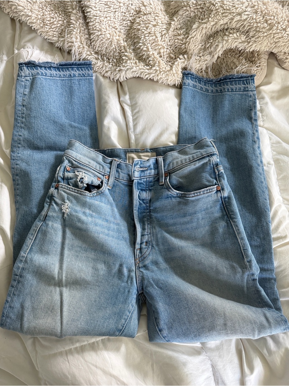 MOTHER Light Blue High-Waisted Hiker Jeans